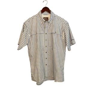 Drake Mens Shirt Blue/White Plaid Size Medium Fishing Lightweight Vented